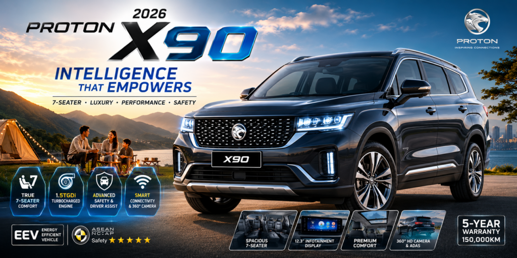 2026 Proton X90 dengan tema Intelligence That Empowers, SUV 7 tempat duduk Proton bergaya premium dengan prestasi turbo, keselesaan keluarga dan ciri keselamatan moden